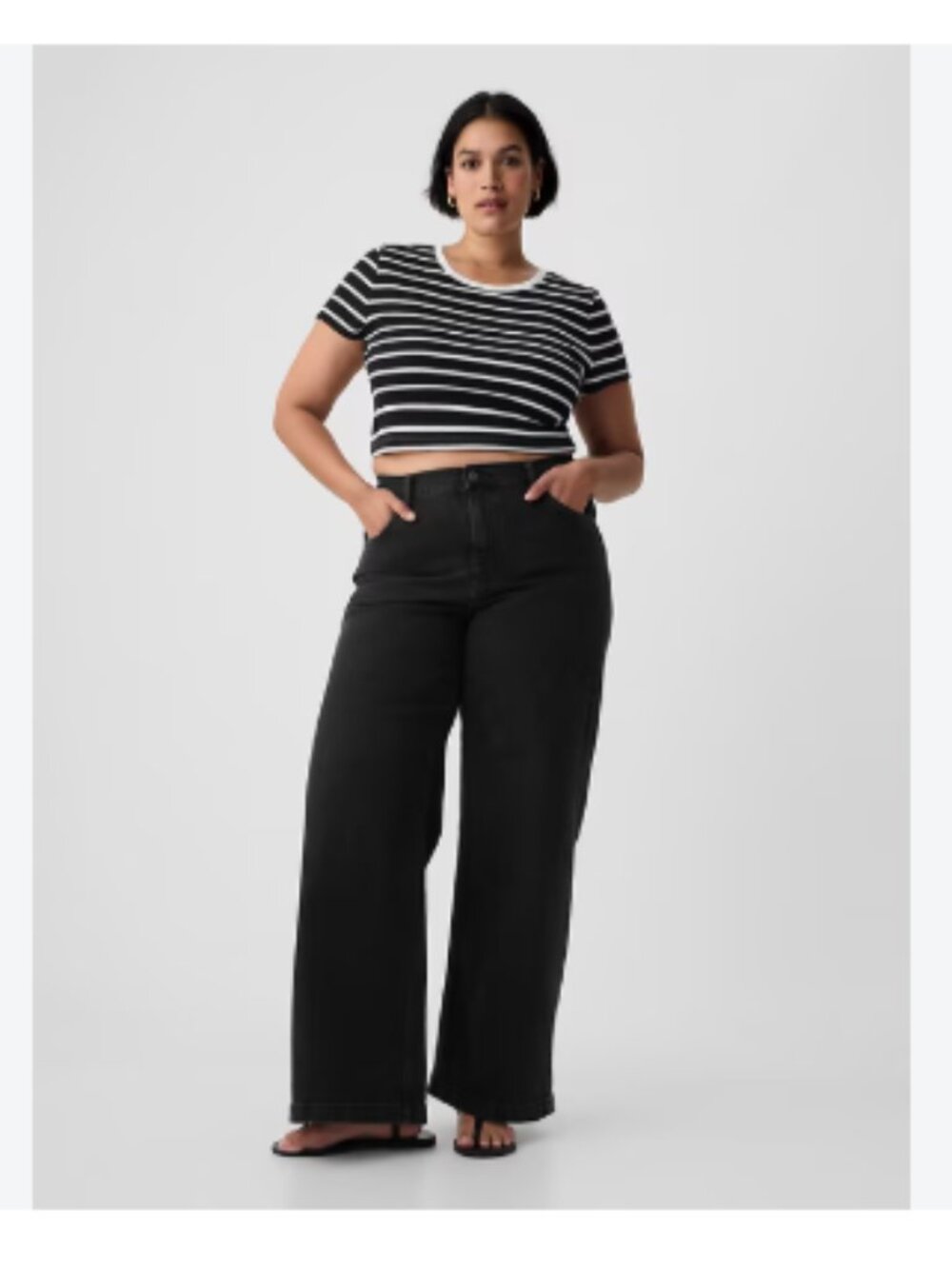 Gap High Rise Stride Wide leg washed black jeans sz34